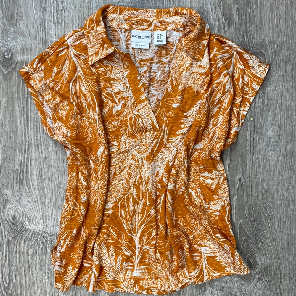 Rachel Zoe 100% linen collar cap sleeve top - Picture 1 of 3